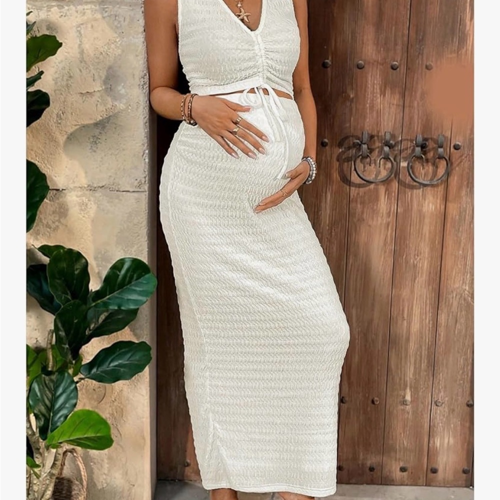 White Textured Maternity 2-Piece Outfit